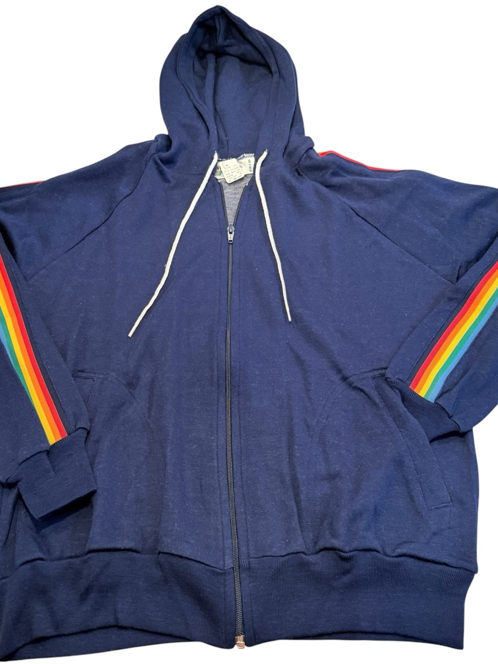 Liki Liki Hawaii Hoodie Rainbow Stripes Lightweight Unisex M Blue VTG 70s 80s